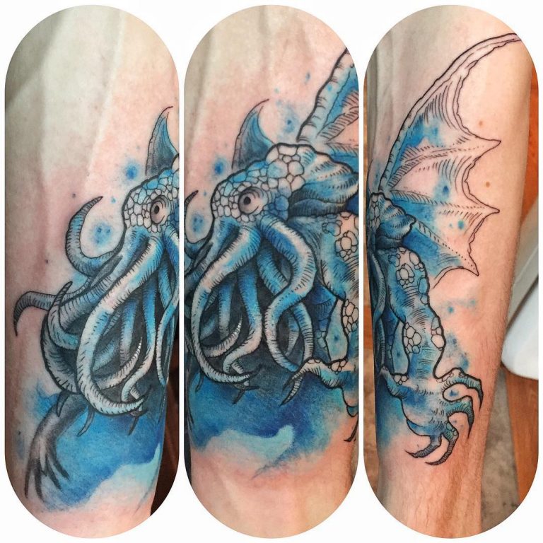 Kraken Monster, Watercolour Tattoo Levelup Tattoo Studio