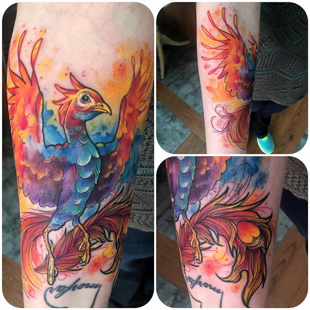 phoenix watercolour tattoo